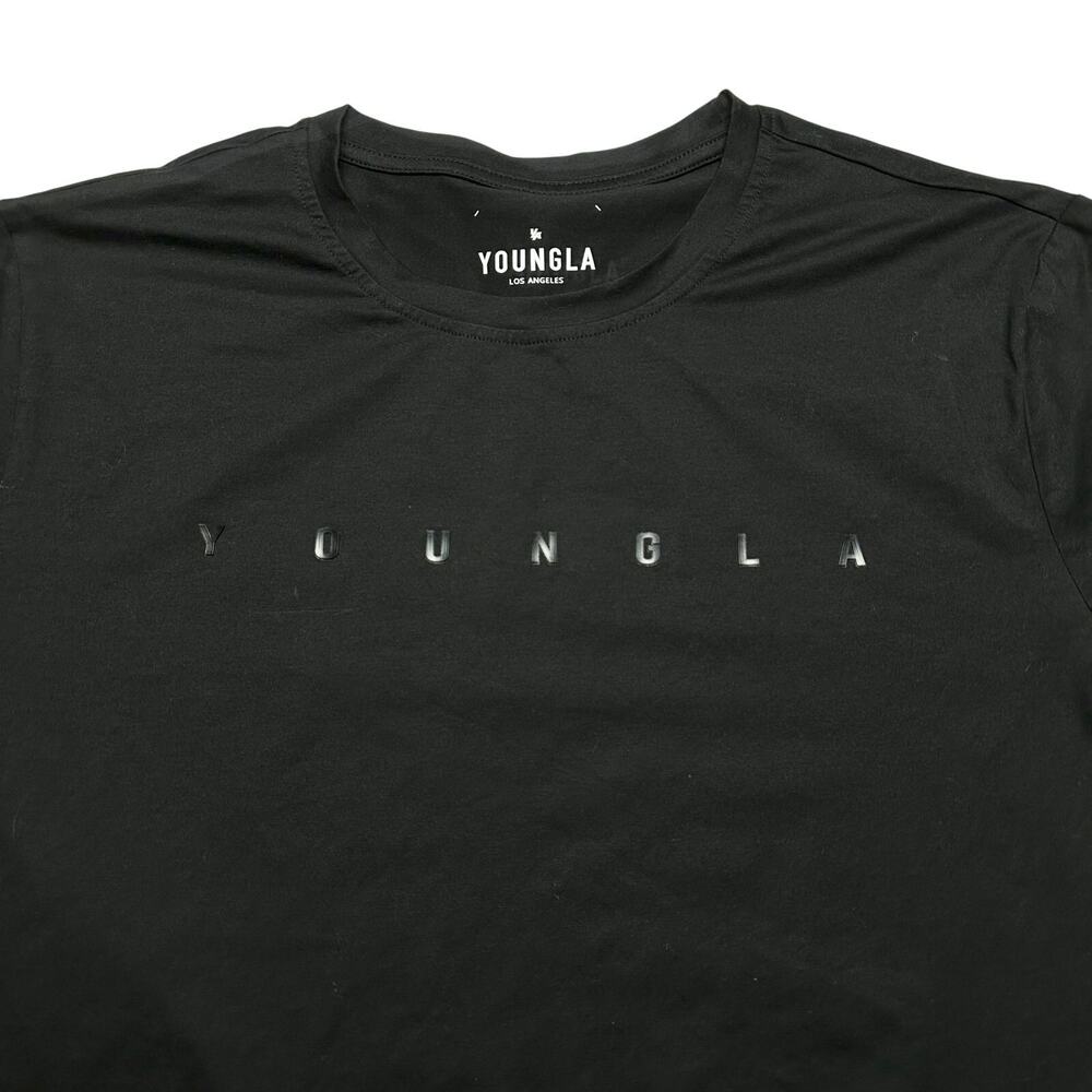 YoungLA | Men | Black Stretch Cotton Minimal Drop Cut Logo Tee | Medium - Picture 9 of 9